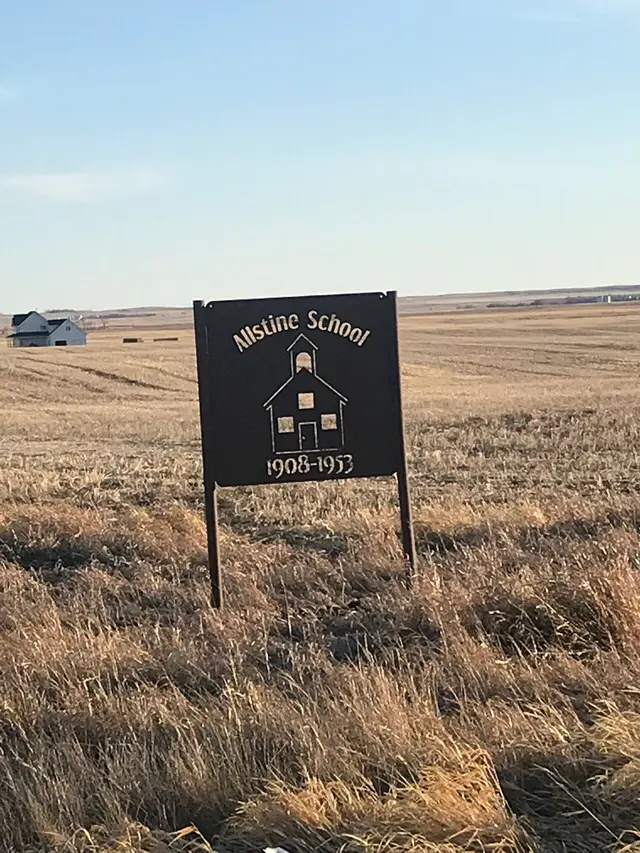 Allstine School historic sign in farmland